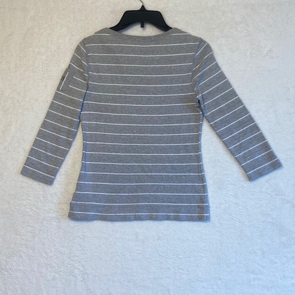 Lauren Ralph Lauren Striped Boat Neck Long Sleeve Top Size M Gray White - Picture 9 of 9